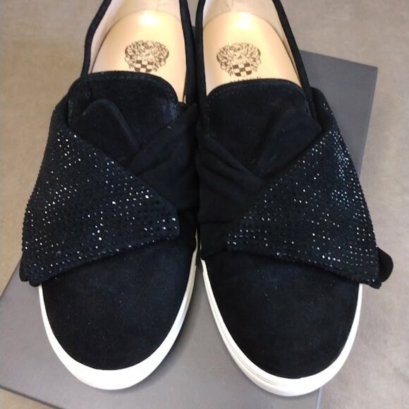 Vince Camuto Barita Black Suede Rhinestone Slip-On Sneakers 9.5 Wide Holiday - Picture 2 of 16